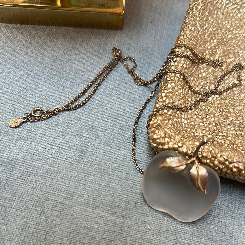 AVON Vintage Glass and Gold Tone Apple Pendant Long Necklace
